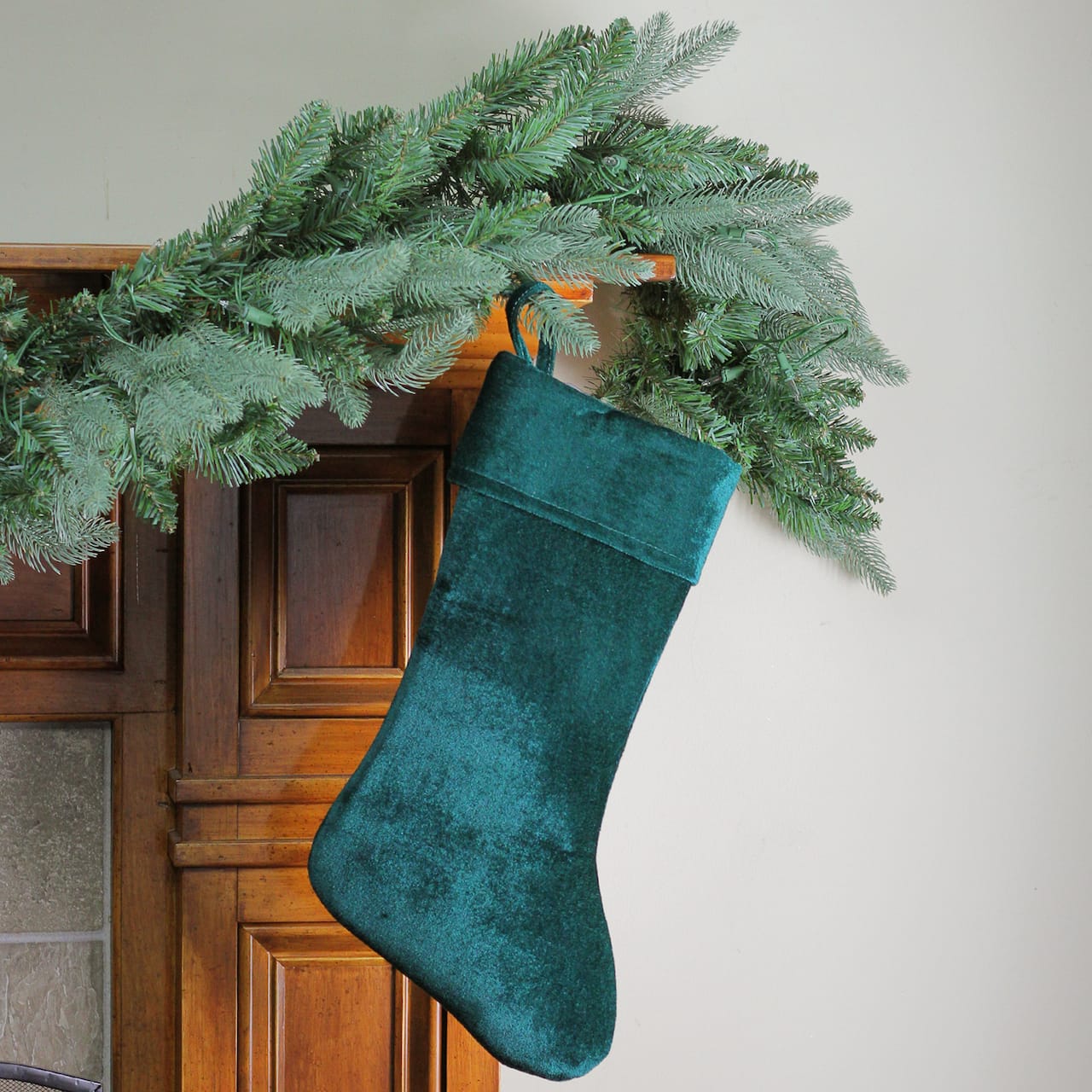 19" Traditional Velvet Christmas Stocking, Green